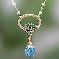 Statement-Halskette aus Achat und Jaspis, „Island Breeze“ – Statement-Halskette aus Achat-Jaspis und rekonstituiertem Türkis