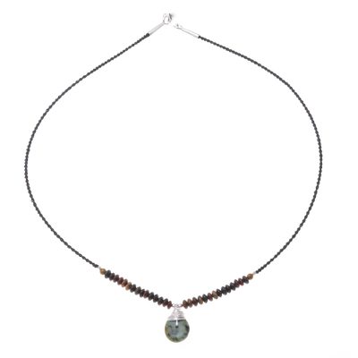Jasper beaded pendant necklace, 'Morning Dewdrop' - Jasper and Reconstituted Turquoise Pendant Necklace