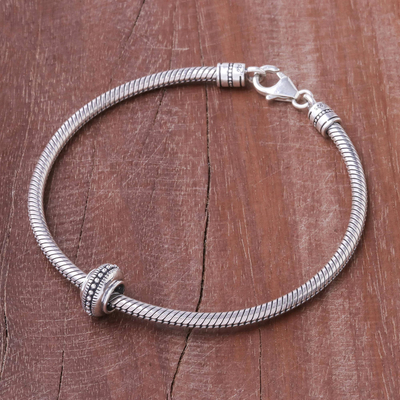 Sterling silver bracelet bead, 'Glamorous Beauty' - Dot Pattern Sterling Silver Bracelet Bead from Thailand