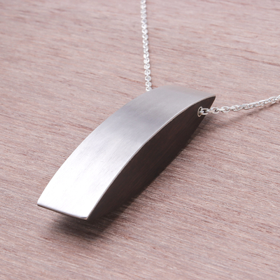 Sterling silver and wood pendant necklace, 'Sophisticated Figure' - Sterling Silver and Mai Maka Wood Pendant Necklace