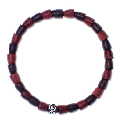 Stretch-Halskette aus Holz und Sterlingsilber mit Perlen - Stretch-Halskette aus Holz und Sterlingsilber mit Perlen