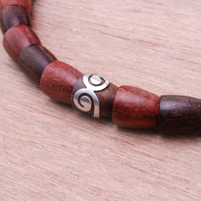 Stretch-Halskette aus Holz und Sterlingsilber mit Perlen - Stretch-Halskette aus Holz und Sterlingsilber mit Perlen