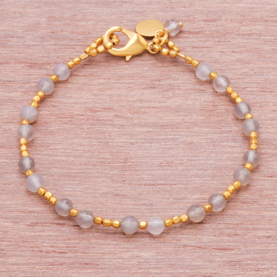 Agate beaded bracelet, 'Captured Clouds' - Brass and Grey-White Faceted Agate Bead Charm Bracelet