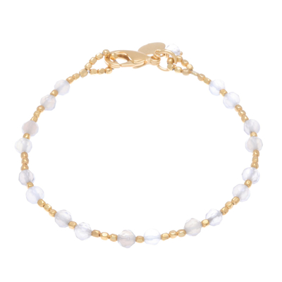 Agate beaded bracelet, 'Captured Clouds' - Brass and Grey-White Faceted Agate Bead Charm Bracelet