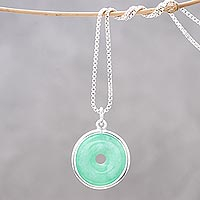 Jade pendant necklace, Green Hoop