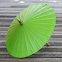 Cotton parasol, 'Simple Shade in Lime' - Cotton and Bamboo Parasol in Solid Lime from Thailand