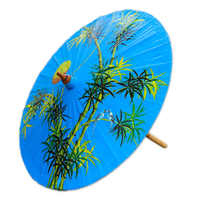 Paper parasol, 'Bamboo Sunset' - Hand-Painted Bamboo Motif Paper Parasol from Thailand