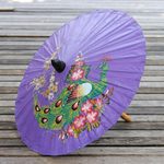 Paper parasol, 'Sunny Peacock in Violet' - Peacock Motif Paper Parasol in Violet from Thailand