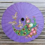 Paper parasol, 'Sunny Peacock in Violet' - Peacock Motif Paper Parasol in Violet from Thailand