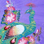 Paper parasol, 'Sunny Peacock in Violet' - Peacock Motif Paper Parasol in Violet from Thailand