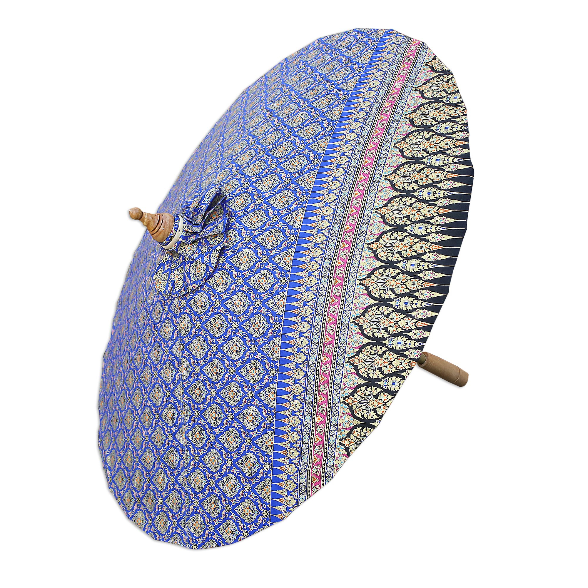 Printed Cotton Parasol in Blue from Thailand - Thai Royalty in Blue ...