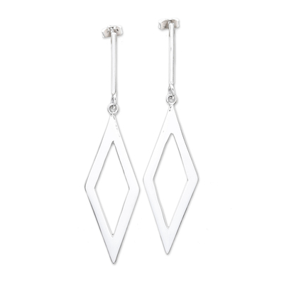 Sterling silver dangle earrings, 'Rhombus Gleam' - Sterling Silver Rhombus Dangle Earrings from Thailand