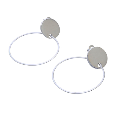 Sterling silver dangle earrings, 'Moon Rings' - Circular Modern Sterling Silver Dangle Earrings