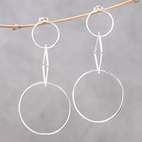 Sterling silver dangle earrings, 'Love Geometry' - Geometric Sterling Silver Dangle Earrings from Thailand