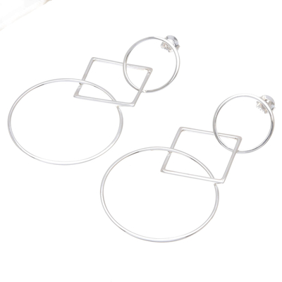 Sterling silver dangle earrings, 'Love Geometry' - Geometric Sterling Silver Dangle Earrings from Thailand