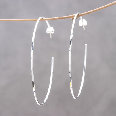 Sterling silver half-hoop earrings, 'Simple Crescents' - Hammered Sterling Silver Half-Hoop Earrings from Thailand