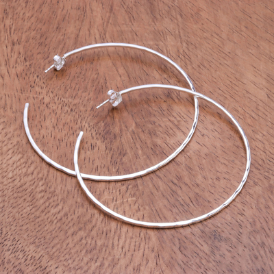 Sterling silver half-hoop earrings, 'Simple Crescents' - Hammered Sterling Silver Half-Hoop Earrings from Thailand