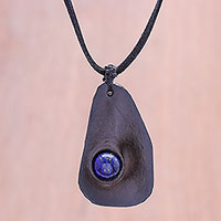 Lapis lazuli and leather pendant necklace, 'Stylish Avocado' - Lapis Lazuli and Leather Pendant Necklace from Thailand