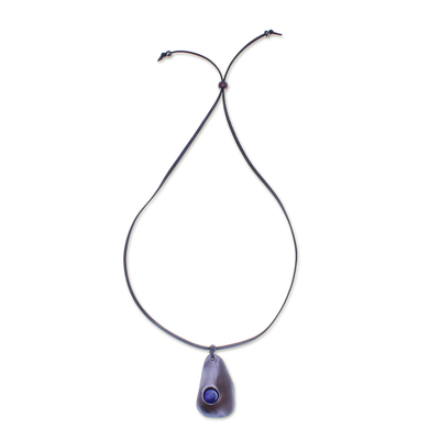 Collar colgante de lapislázuli y cuero - Collar con colgante de cuero y lapislázuli de Tailandia