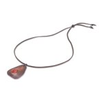 Carnelian and leather pendant necklace, 'Stylish Avocado' - Carnelian and Leather Pendant Necklace from Thailand