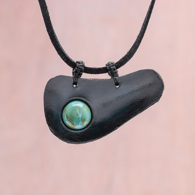 Howlite and leather pendant necklace, 'Beautiful Avocado' - Handmade Howlite and Leather Pendant Necklace from Thailand