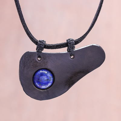 Collar colgante de lapislázuli y cuero - Collar con colgante de lapislázuli hecho a mano de Tailandia