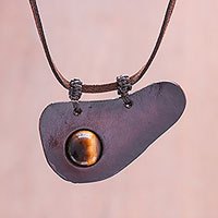 Tigers eye and leather pendant necklace, Beautiful Avocado