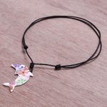 Ceramic pendant necklace, 'Floral Dolphin' - Ceramic Dolphin Necklace with Colorful Painted Floral Motifs