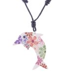 Ceramic pendant necklace, 'Floral Dolphin' - Ceramic Dolphin Necklace with Colorful Painted Floral Motifs