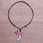 Ceramic pendant necklace, 'Spring Dolphin' - Ceramic Dolphin Necklace with Painted Floral Motifs