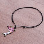 Ceramic pendant necklace, 'Spring Dolphin' - Ceramic Dolphin Necklace with Painted Floral Motifs