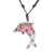 Halskette mit Keramikanhänger - Keramik-Delfin-Halskette mit bemalten Blumenmotiven