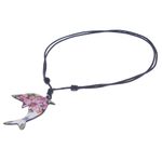 Ceramic pendant necklace, 'Spring Dolphin' - Ceramic Dolphin Necklace with Painted Floral Motifs