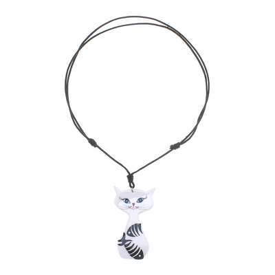 Halskette mit Keramikanhänger - Halskette mit Katzenanhänger aus Keramik mit bemalten Fischmotiven