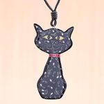 Ceramic pendant necklace, 'Musical Cat' - Ceramic Cat Pendant Necklace with Painted Music Motifs