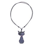 Ceramic pendant necklace, 'Musical Cat' - Ceramic Cat Pendant Necklace with Painted Music Motifs
