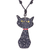 Halskette mit Keramikanhänger - Halskette mit Katzenanhänger aus Keramik mit bemalten Musikmotiven
