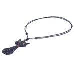 Ceramic pendant necklace, 'Musical Cat' - Ceramic Cat Pendant Necklace with Painted Music Motifs