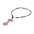 Ceramic pendant necklace, 'Pink Spring Cat' - Ceramic Cat Pendant Necklace with Pink Painted Floral Motifs
