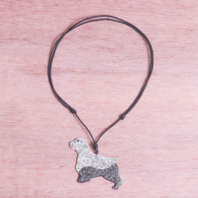 Ceramic pendant necklace, 'Spiral Dog' - Ceramic Dog Pendant Necklace with Painted Spiral Motifs