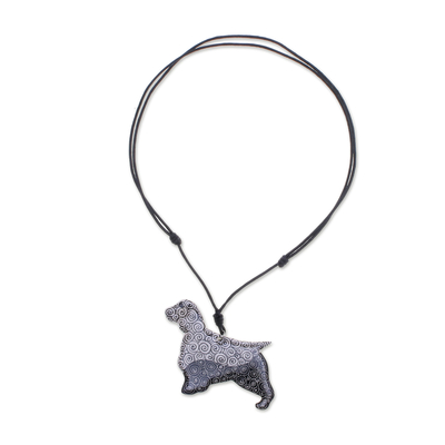 Ceramic pendant necklace, 'Spiral Dog' - Ceramic Dog Pendant Necklace with Painted Spiral Motifs