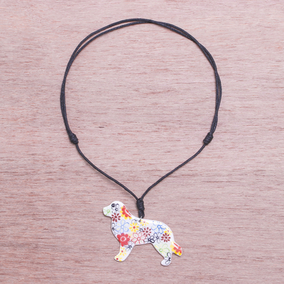 Collar colgante de cerámica - Collar con colgante de perro de cerámica con motivos florales pintados
