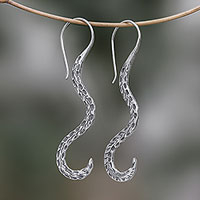 Silver drop earrings, 'Majestic Feathers'