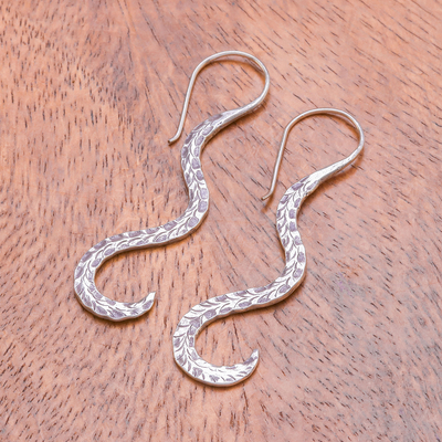Silver drop earrings, 'Majestic Feathers' - Handmade Karen Silver Drop Earrings from Thailand
