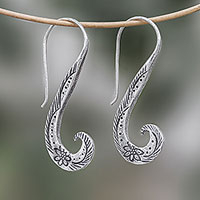 Silver drop earrings, 'Windy Spring' - Floral Karen Silver Drop Earrings from Thailand