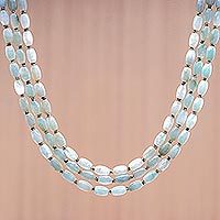 Jade beaded strand necklace, 'Graceful Palace' - Jade and Hematite Beaded Strand Necklace from Thailand