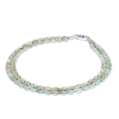 Jade beaded strand necklace, 'Graceful Palace' - Jade and Hematite Beaded Strand Necklace from Thailand