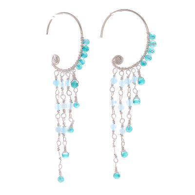Quartz waterfall earrings, 'Crescent Waterfall' - Blue Quartz Crescent Waterfall Earrings from Thailand