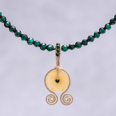 Quartz beaded pendant necklace, 'Sunset Coils' - Quartz Beaded Pendant Necklace from Thailand