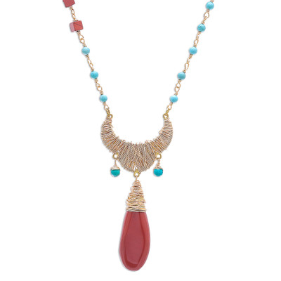 Jasper and Serpentine Link Pendant Necklace from Thailand